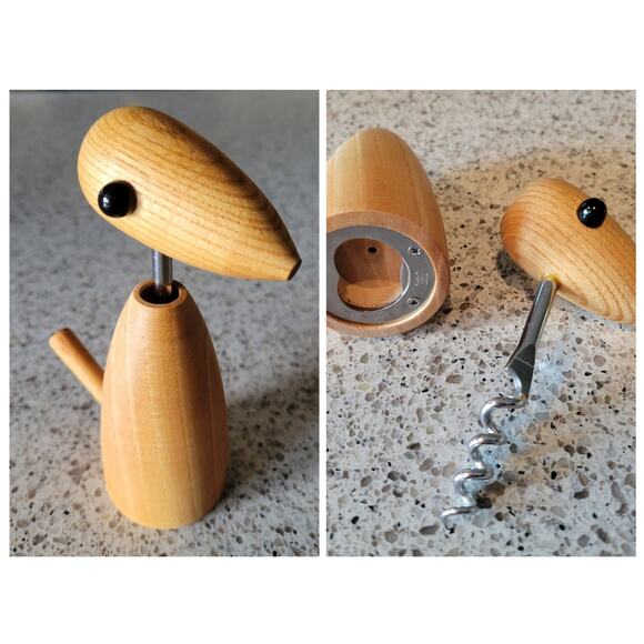 VTG MCM Handcrafted Wood Bird Corkscrew Bottle Opener Stainless Made in Japan - Picture 1 of 16